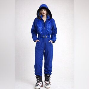 Women's Blue Hooded Ski Jumpsuit